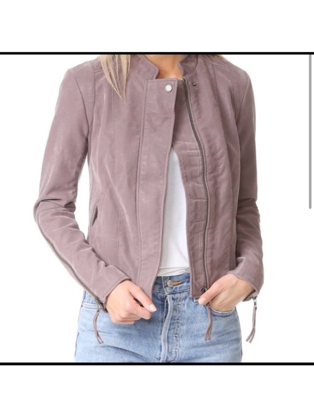 Free People NWOT Lilac Leather Zip Front Moto Jacket sz 6
